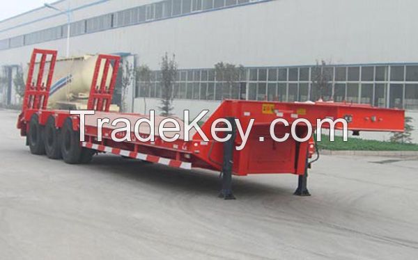  40-60ton 3 axle extendable low bed trailer / low flatbed truck semi trailer / low boy truck semitrailer