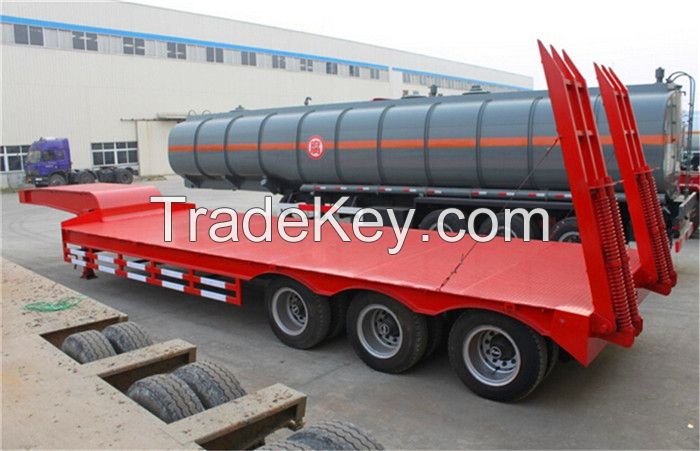  40-60ton 3 axle extendable low bed trailer / low flatbed truck semi trailer / low boy truck semitrailer