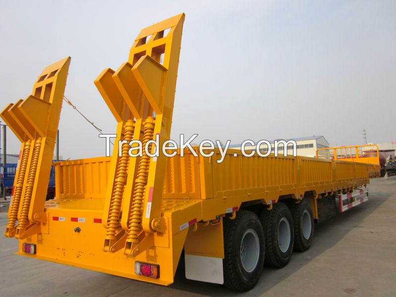  40-60ton 3 axle extendable low bed trailer / low flatbed truck semi trailer / low boy truck semitrailer