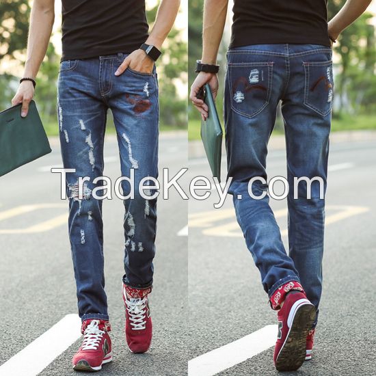 nine points jeans men's jeans korean version of the hole in pants straight jeans