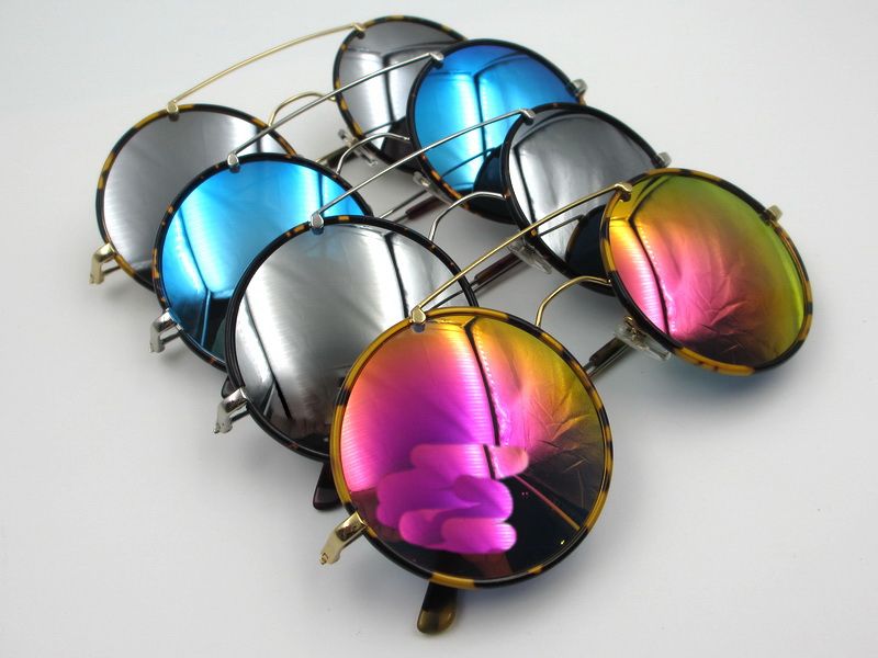 Retro Round Sunglasses flash lens for women