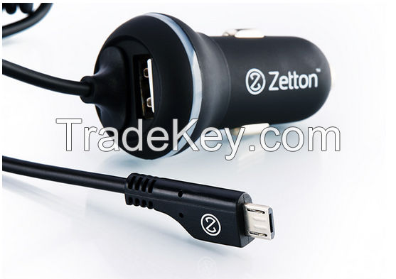 mini zetton In-Car charger 2.1A + 1USB + Cable Micro USB for smartphones