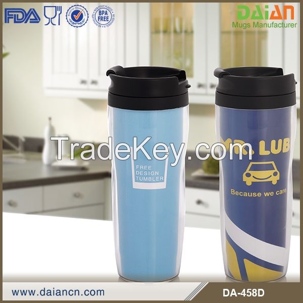Promotional Double Wall plastic cup with screw on lid