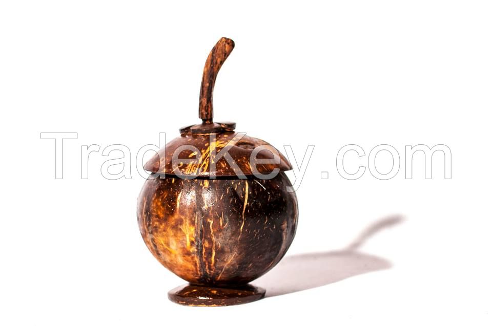handmade items in coconut shell and bamboo sticks 