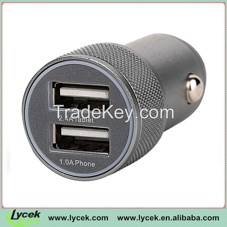 2.4A&1A Dual USB Car Charger with led light for iPhone