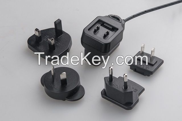 Top quality 5V 1A 5W interchangeable plug-in adapter with UL/FCC/CE/GS/BS/RCM/CCC/KC/PSE