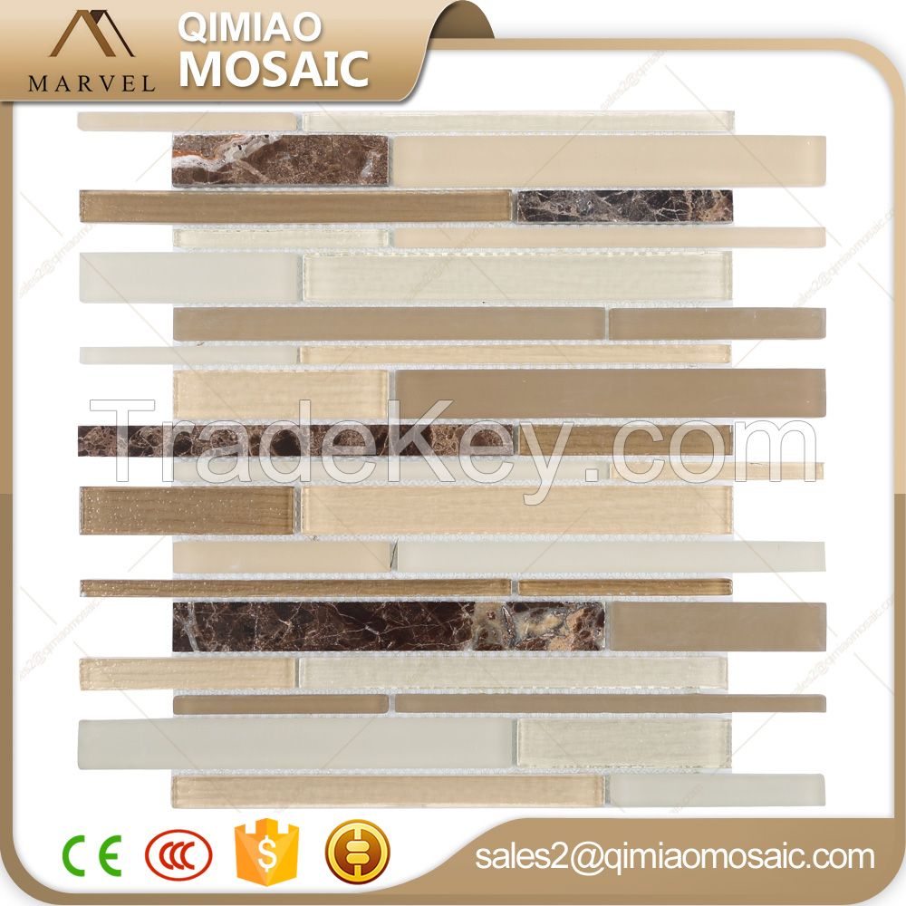 Long Strip Tile Dark Emperaror Marble Glass Mosaic