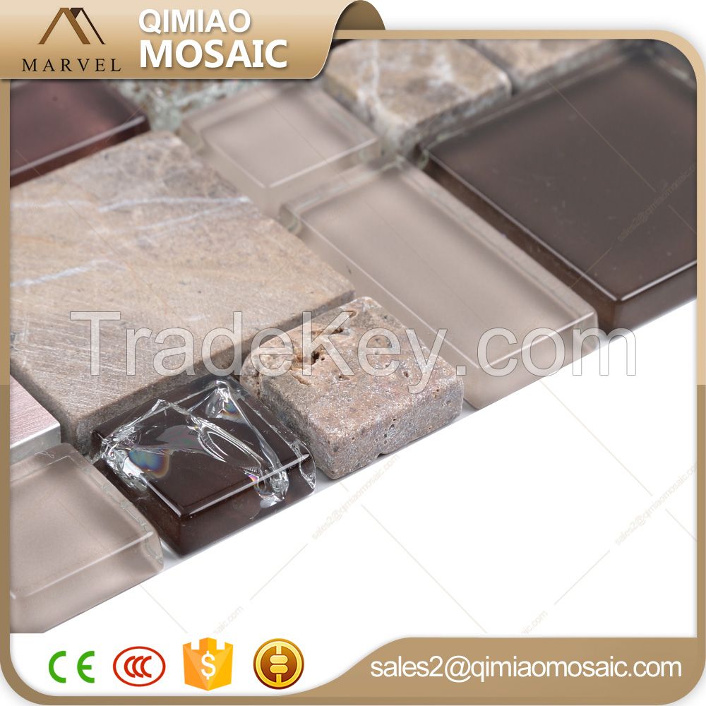 Marble Wall Tile Mixed Brushed Aluminium Ice Crackle Crystal Glass Mosaic