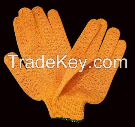 Orange cotton fishing glove PVC dots