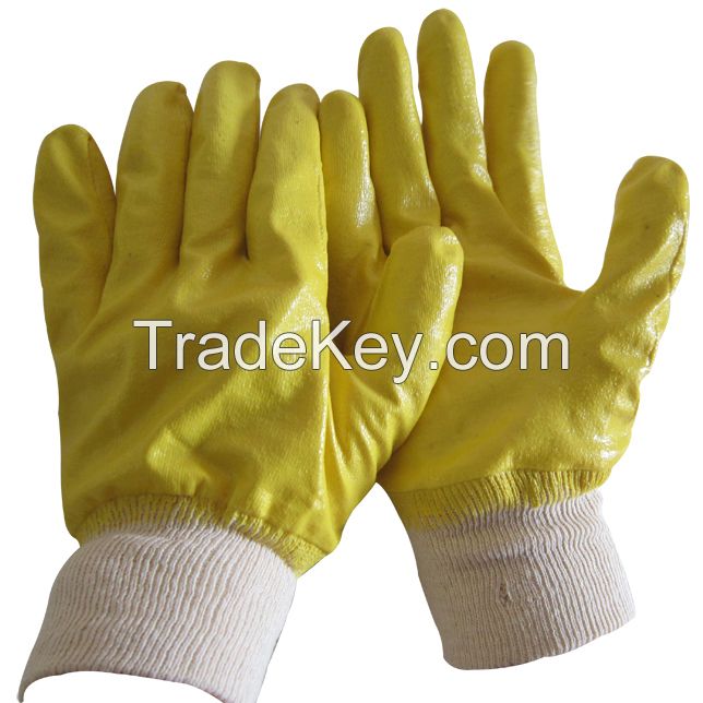 Yellow nitrile fully dipped working glove