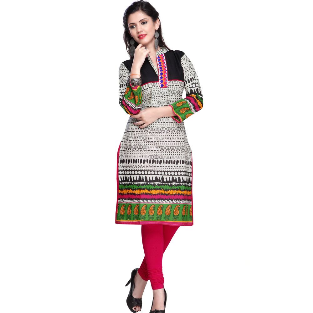 Printed White Color Cotton Ladies Kurti