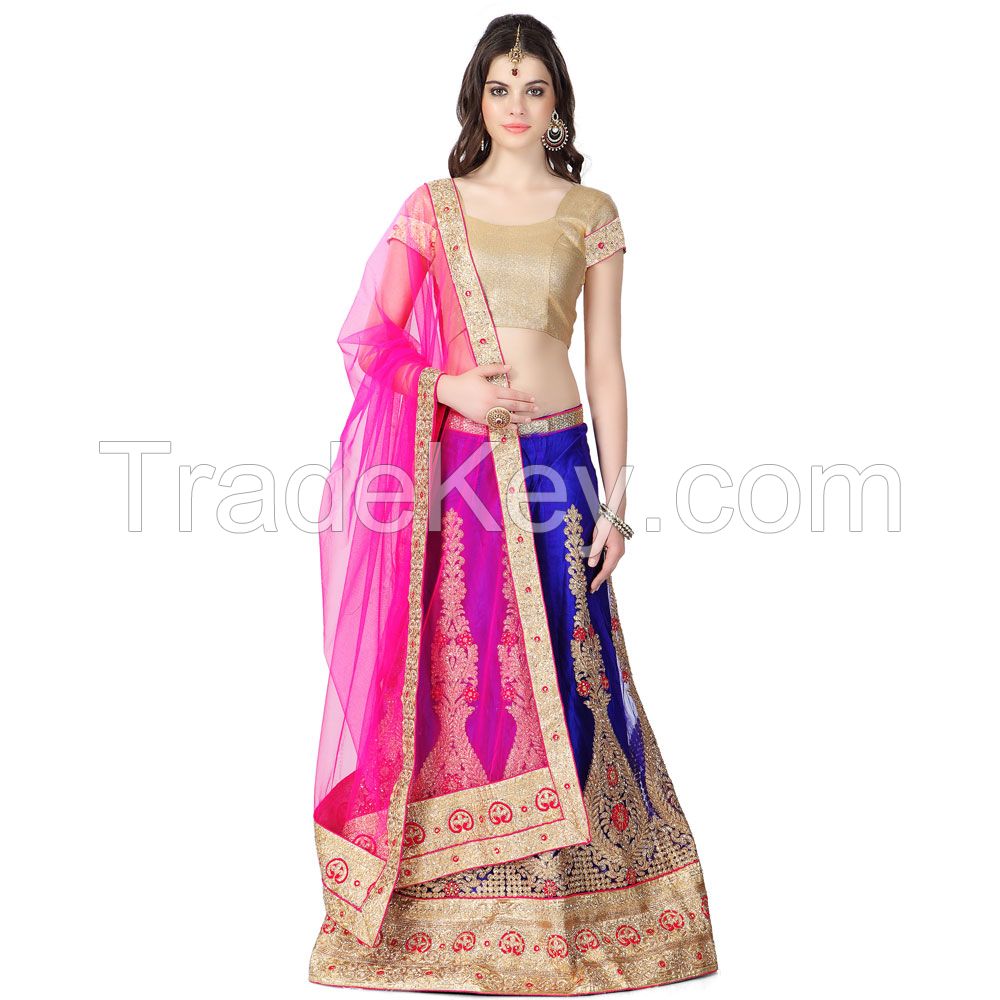 Designer Blue Net Traditional Embroidered Lehenga Choli