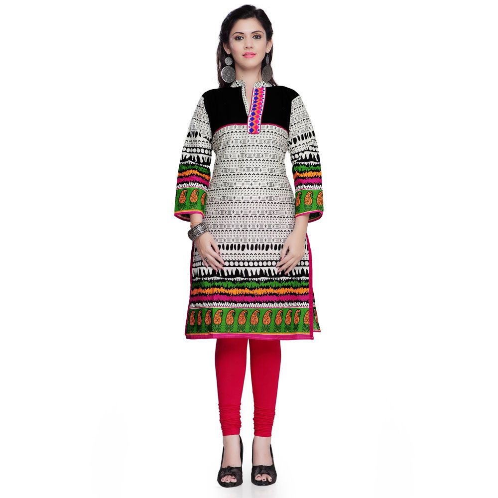 Printed White Color Cotton Ladies Kurti