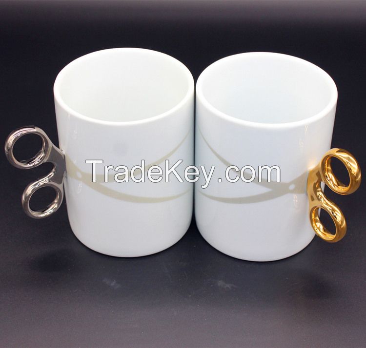 Personalized Silver Golden Knuckle Duster handle scissors ceramic coffee mug cup