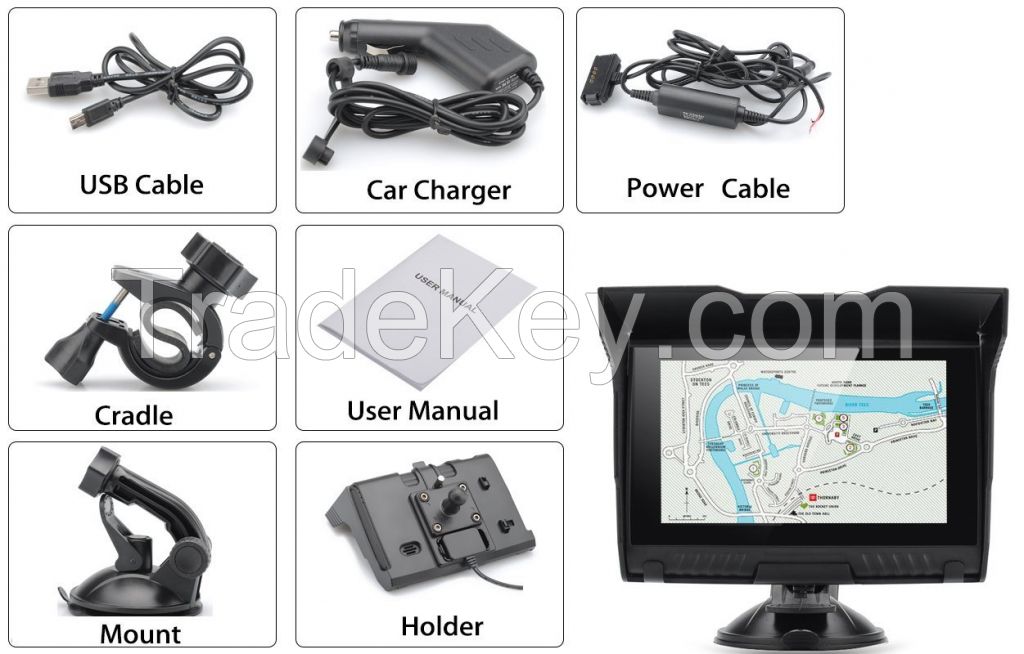 5 Inch 8GB HD 800x 480 Motorcycle GPS+ Waterproof Design + Bluetooth + 8GB Internal Memory + FM + Free Maps