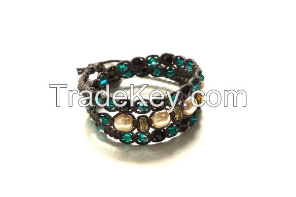 Handmade Ethnic Crystal and Pearls Wrape Bracelet