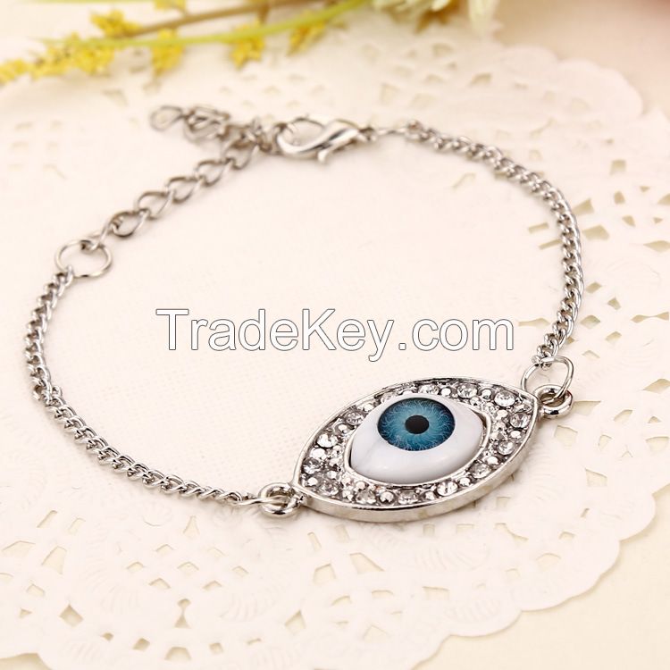 Turkey Blue Evil Eye Bracelet Silver Charm Chain Bracelet