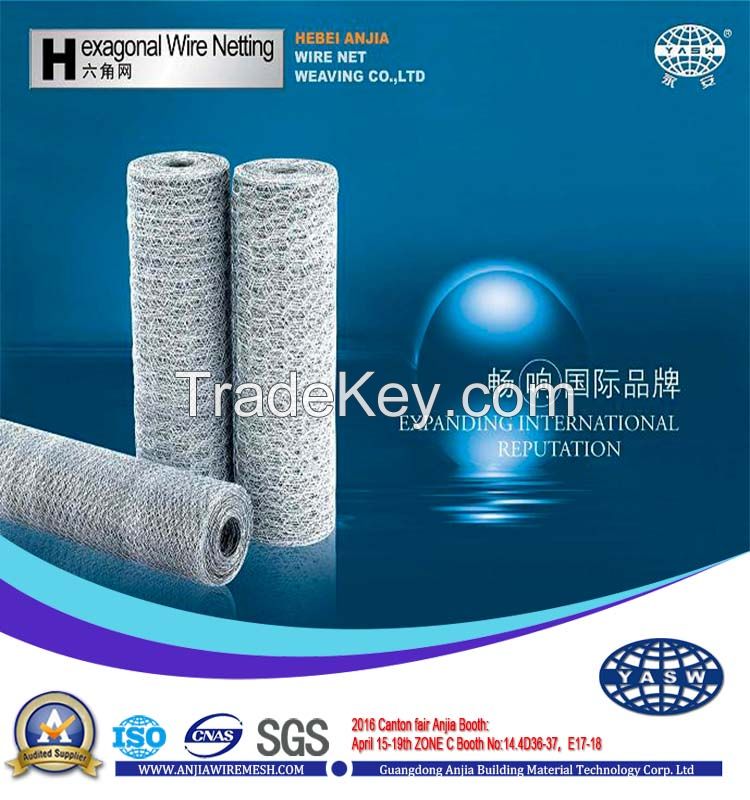 China manufacture hot-dipped galvanized Hexagonal wire mesh netting(ISO9001 factory)