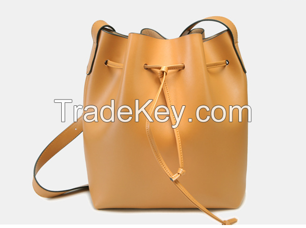 Fashion drawstring PU leather lady shoulder bucket bag