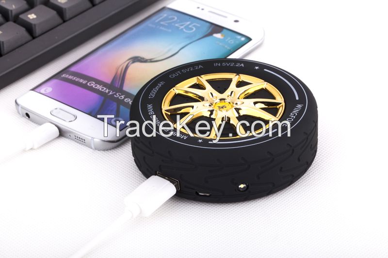 2016 new tyre portable power bank charger 6000mAh with LED torch light