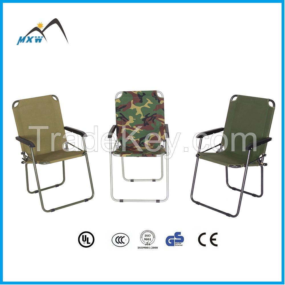 Portable folding camping chair with plastic armrest
