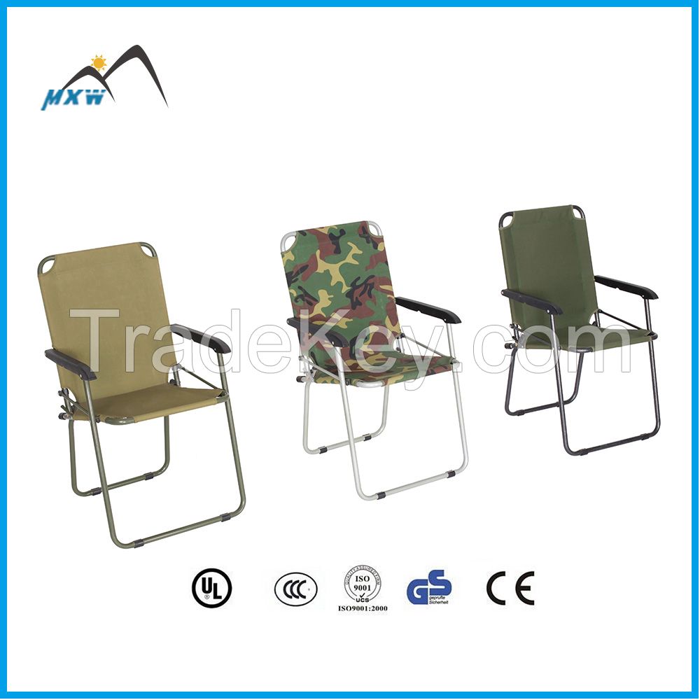 Portable folding camping chair with plastic armrest