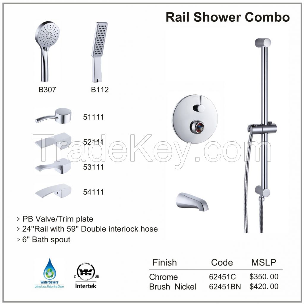 Rail Shower Combo with Pressure Balance Valve