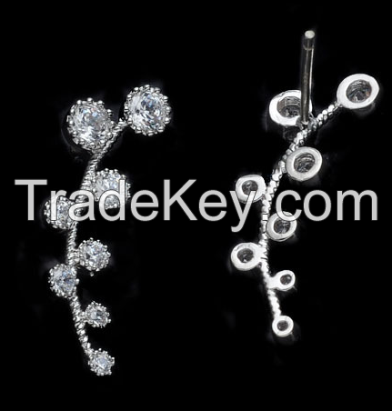 Painting Meteor Cartilage Leaf Earring CZ Flower Long Earring