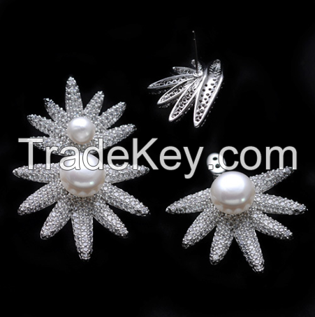 Top Quality Star Earrings with Pearls and Cubic Zirconias