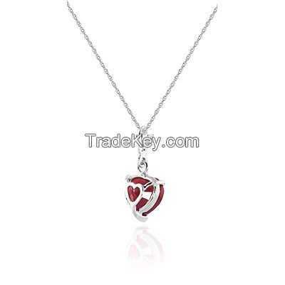 9ct White Gold Heart Necklace with 1.45ct Ruby Pendant
