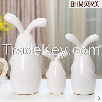 lovely family white red heart glazed rabbit for home furniture for gifts