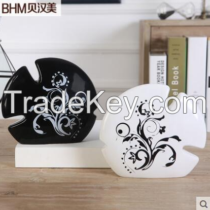 visual lovely kissing fish models ceramic decoration  for home deco