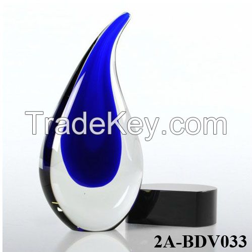 Blue Teardrop Art Glass Trophy 