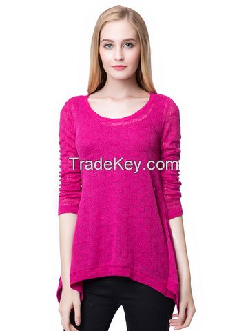 Asymmetric Hem O Neck Womens Loose Sweater - US$8.99