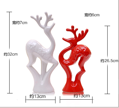 Pottery couple deer moden home decoration white & red 2 pieces/Set ceramic handmade crafts