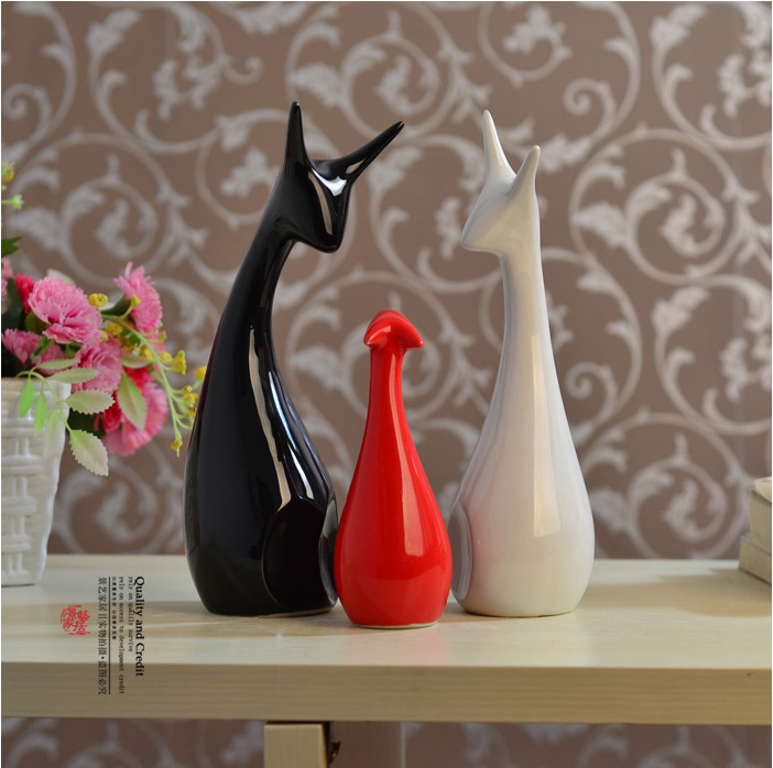 Creative ceramic modern home pottery decoration 3 deer family