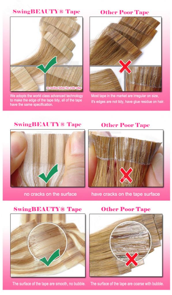 Pu Skin Tape On Natural Human Hair Extension Strong Adhesive Tape