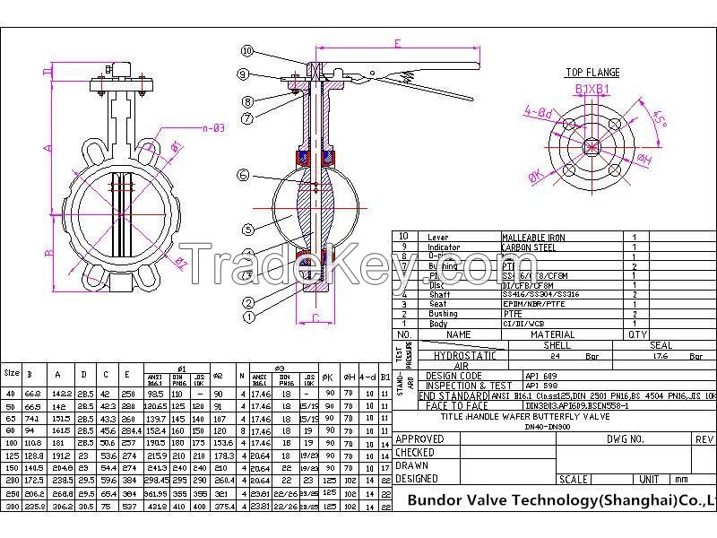 Wafer universal butterfly valve, Cast Iron butterfly valve