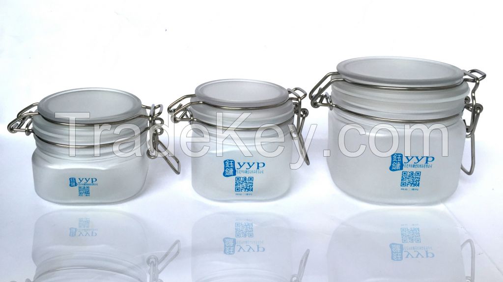 13.5 oz Clear PET Plastic Square Air Seal Jars (Bale Wire)