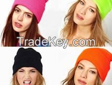 Promotional Winter Fashion Plain Solid Color Custom Wool Knitted Lady Beanie Hat