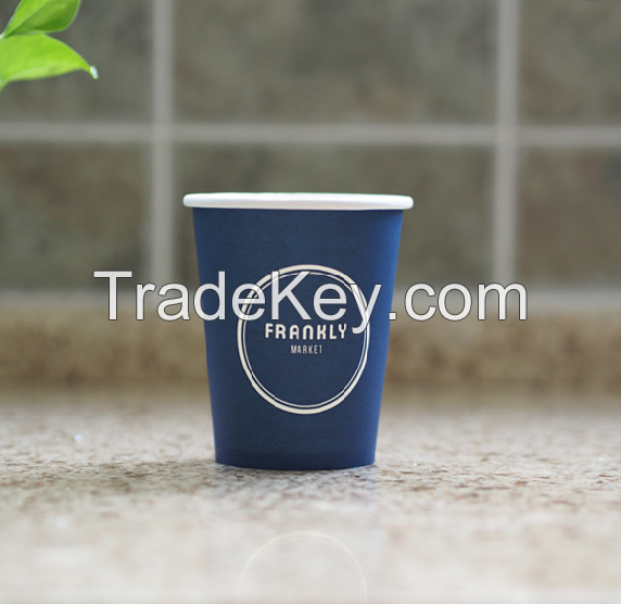 hot selling single wall disposable paper cups for hot drink dark blue high quality, custom logo design