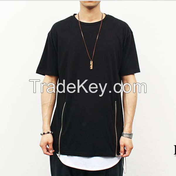 Double Zipper Fashion men Long T Shirt hip hop casual urban clothing, enlongated long IN t shirts for Men's streetwear Clothing