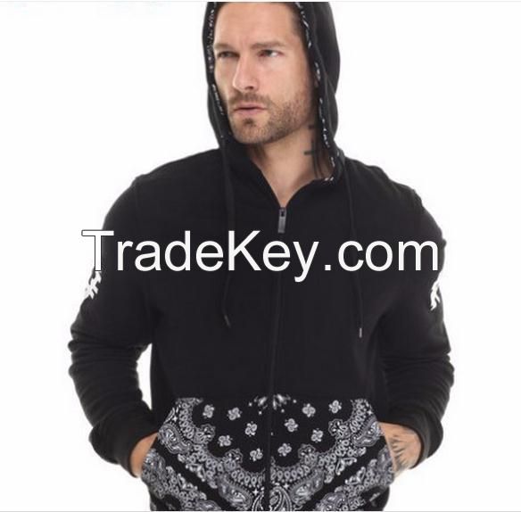 Oem men black printing hoodies, wholesale custom hoodie high quality hood zipper