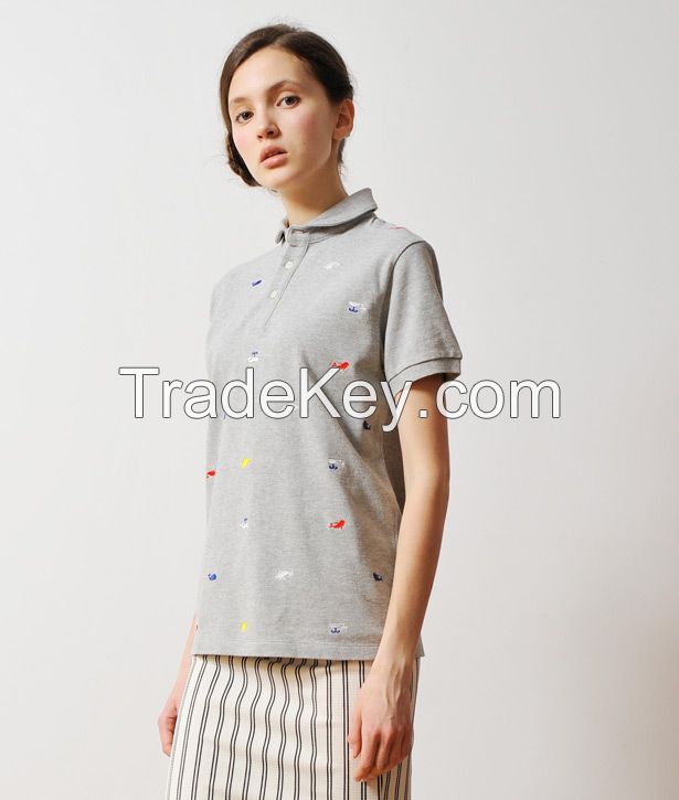 fashion color combination polo t shirt with emboridery for couple 