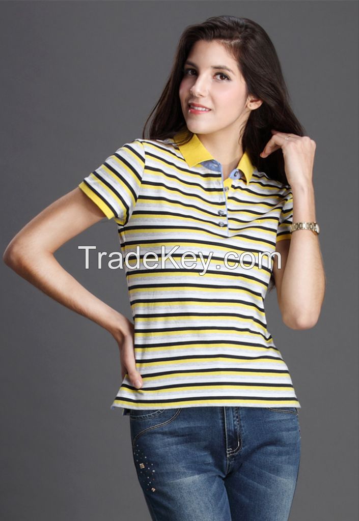 fashion lady's striped wholesale polo t shirt for women with short sleeves 