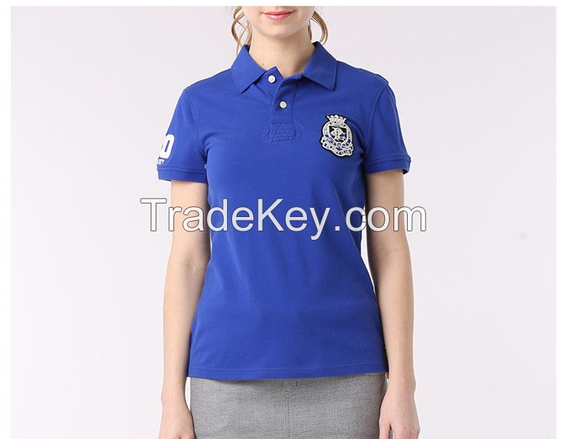 hotsale latest embroidered blue fashionable polo shirts for women