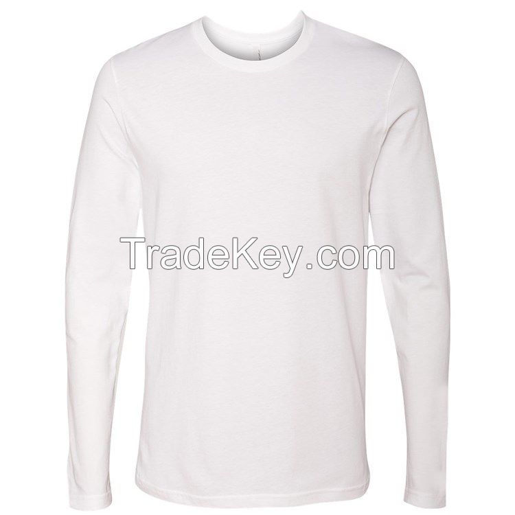 low MOQ cheap plain round neck long sleeve t shirt