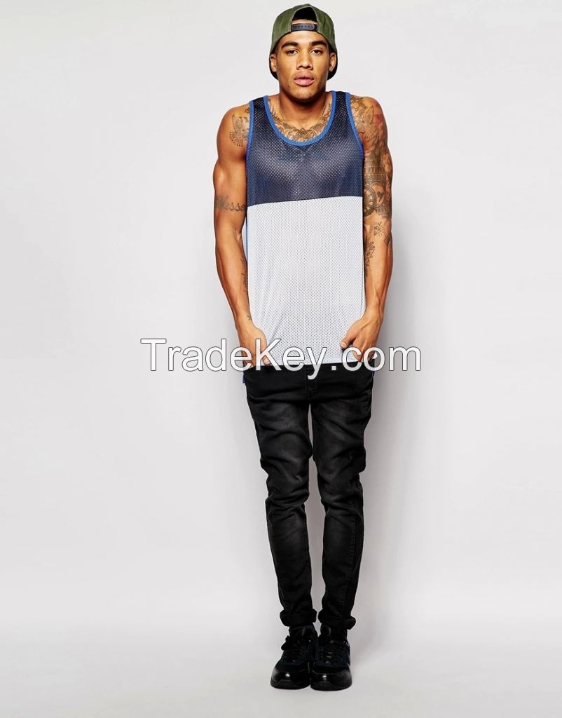 mesh fabric basketball sport color combination sleeveless shirt 