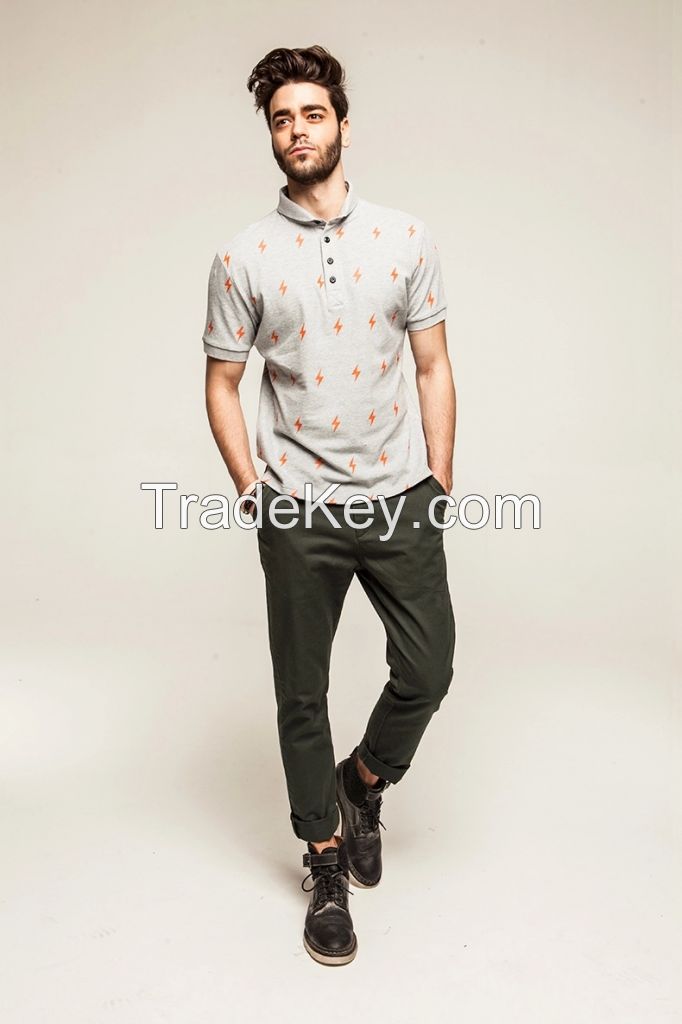 men's over all printing cotton polo shirt