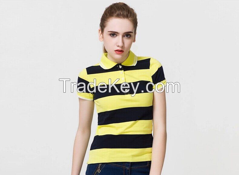 fashion women black yellow striped polo t shirt